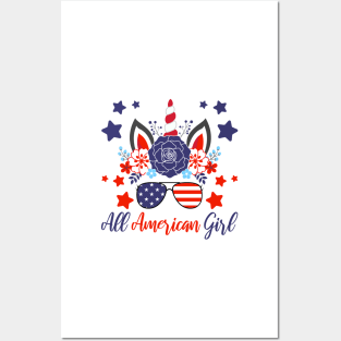 All American Girl, Patriotic Unicorn, Girls July 4th Posters and Art